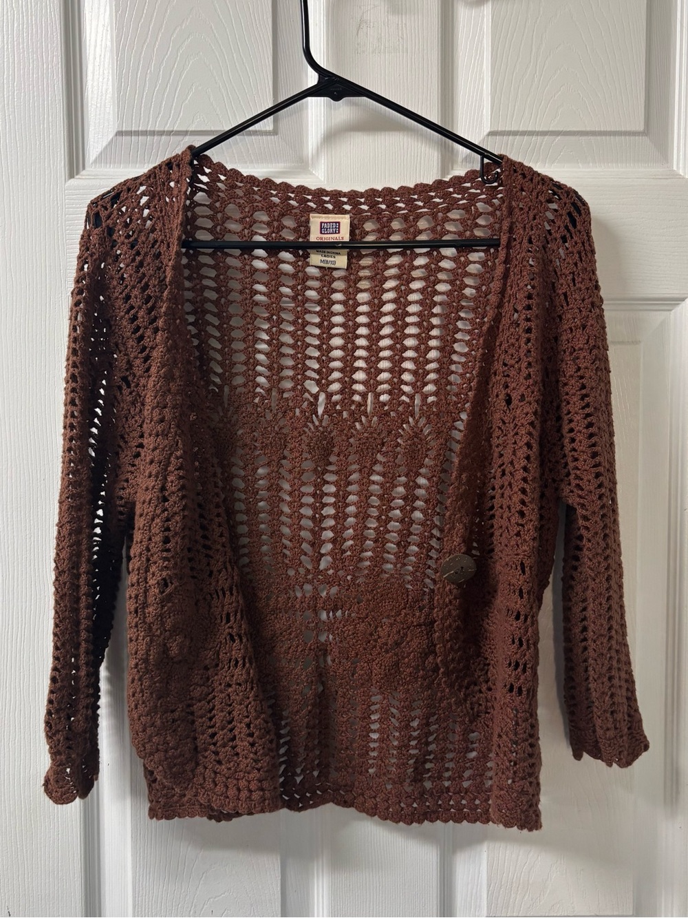 Faded Glory Brown Crochet Open Cardigan